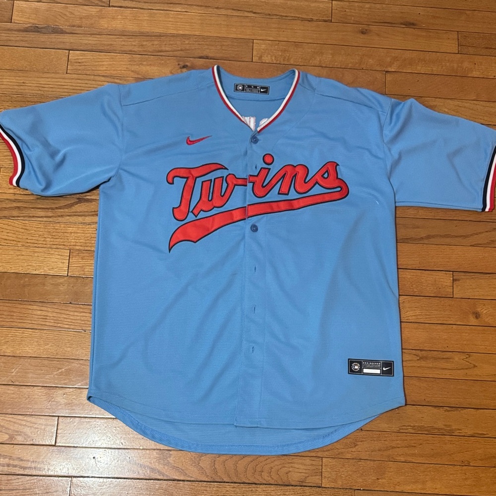 Nike Light Blue Twins  Puckett Jersey with Red Accents